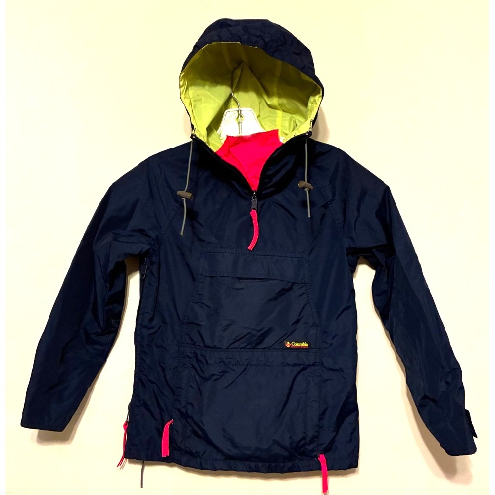 Vintage Columbia Youth Size Medium NEON Pullover 1/4 Zip Hooded Jacket Waistpack